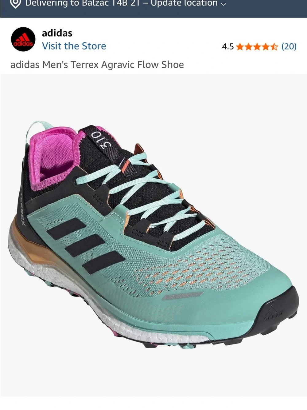 Adidas TERREX AGRAVIC FLOW Sneakers in Acid Mint/Core Black W/ Screaming Pink